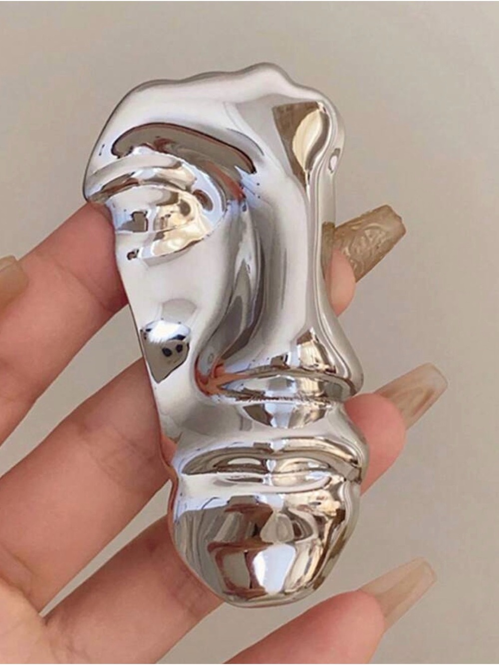 Chrome Abstract Face brooch  - Sculptural Statement Jewelry